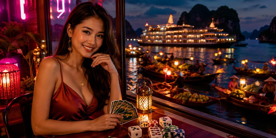 Người chơi thưởng thức game bài tại Hạ Long kèm cà phê Việt Nam